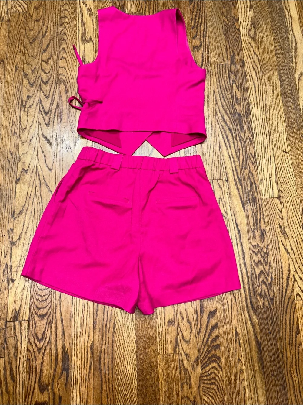 Express Fuchsia Tailored Vest (Size Medium) & High-Waist Shorts (Size 10) Set